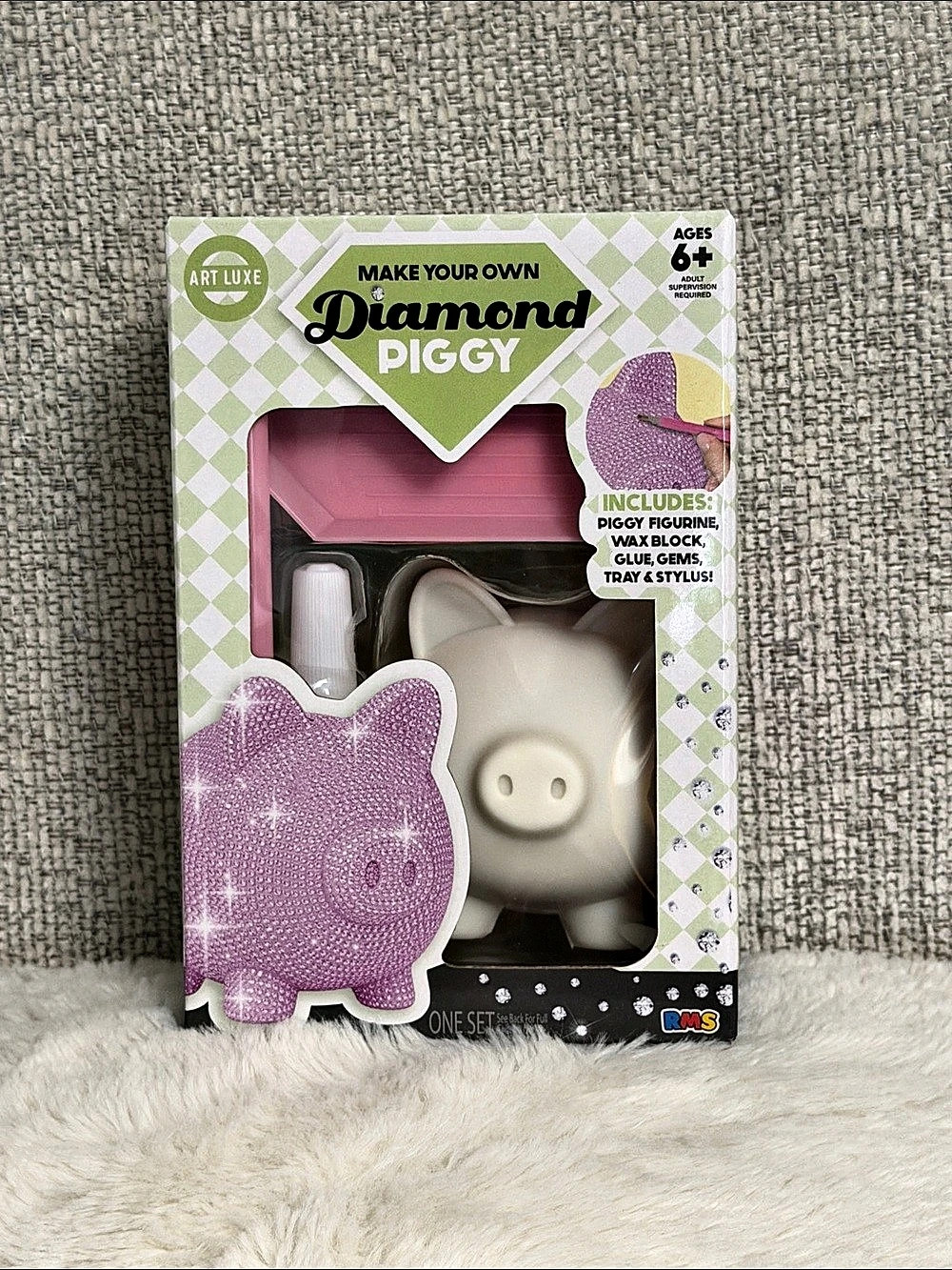 RMS / Art Luxe - Make Your Own Diamond Piggy DIY Craft Kit Pink & White